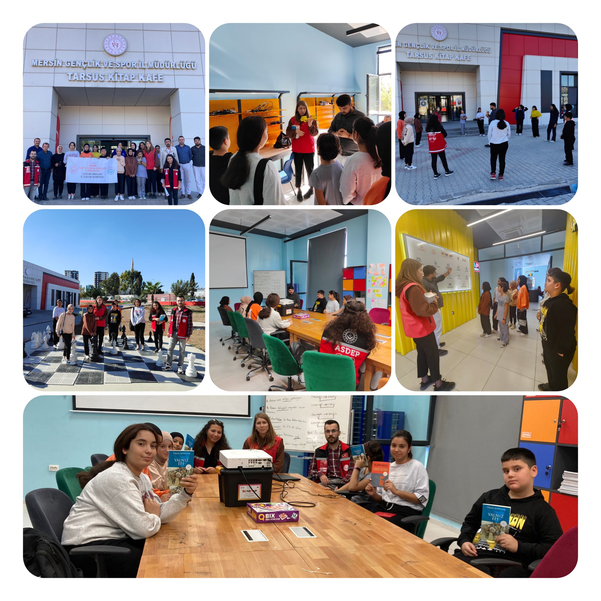 #20KasımDünyaÇocukHaklarıGünü kapsamında #ÇocukHaklarıKomiteÜyesi çocuklarımız,Mersin  Gençlik ve Spor İl Müdürlüğü Tarsus Kitap Kafe'yi ziyaret ederek kitap okuma,atölye çalışmaları ve çeşitli etkinliklerle keyifli bir gün geçirdiler. 
