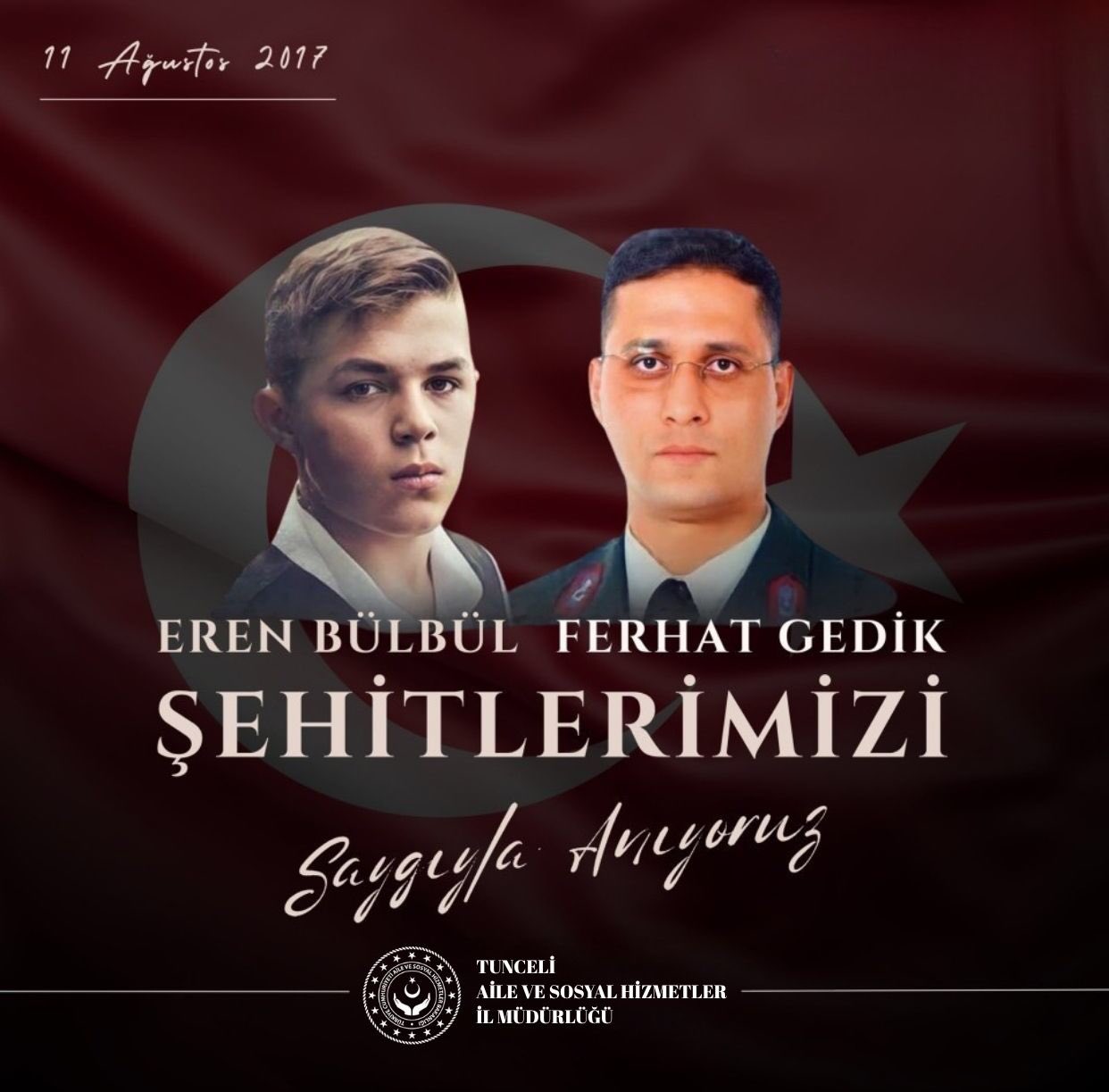 11 Ağustos 2017'de Maçka'da şehit olan Eren Bülbül ve Astsubayımız Ferhat Gedik'i, şehadetlerinin 8. yılında rahmet, minnet ve saygıyla anıyoruz.