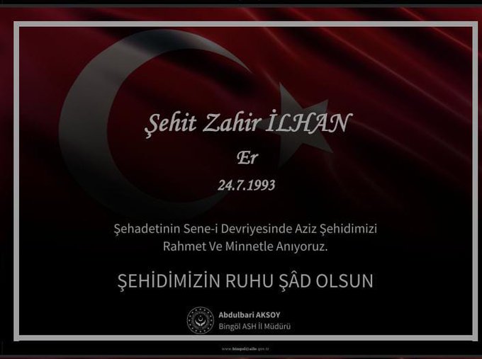 Şahedetinin sene-i devriyesinde şehidimize rahmet diliyoruz. Mekanı cennet makamı Âli olsun.  