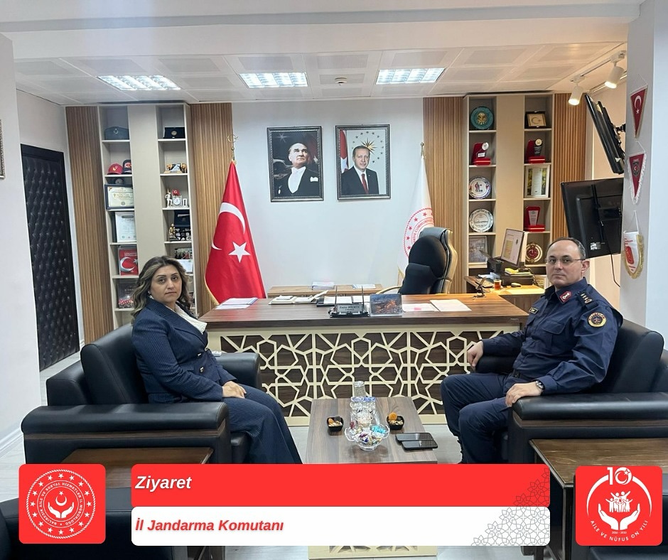 İl Jandarma Komutanımız J. Kd. Alb. Sayın Murat ÖZER, İl Müdürümüz Sayın Emine BÖÇKÜN’ü Makamında Ziyaret Etti