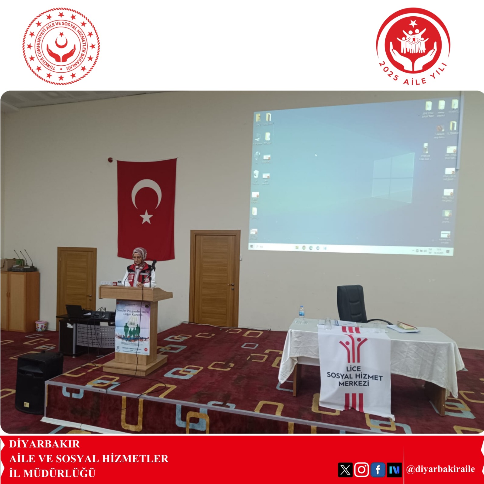 2025 Aile Yılı etkinlikleri kapsamında, Lice Sosyal Hizmet Merkezi Müdürlüğü olarak, İlçe Kaymakamımız Sn. Muhammed İKİS başkanlığında Lice İlçe Milli Eğitim Müdürlüğü personeline yönelik, 'Sosyal Hizmet Alanındaki Faaliyetler ve Aile' konulu seminer düzenlenmiştir