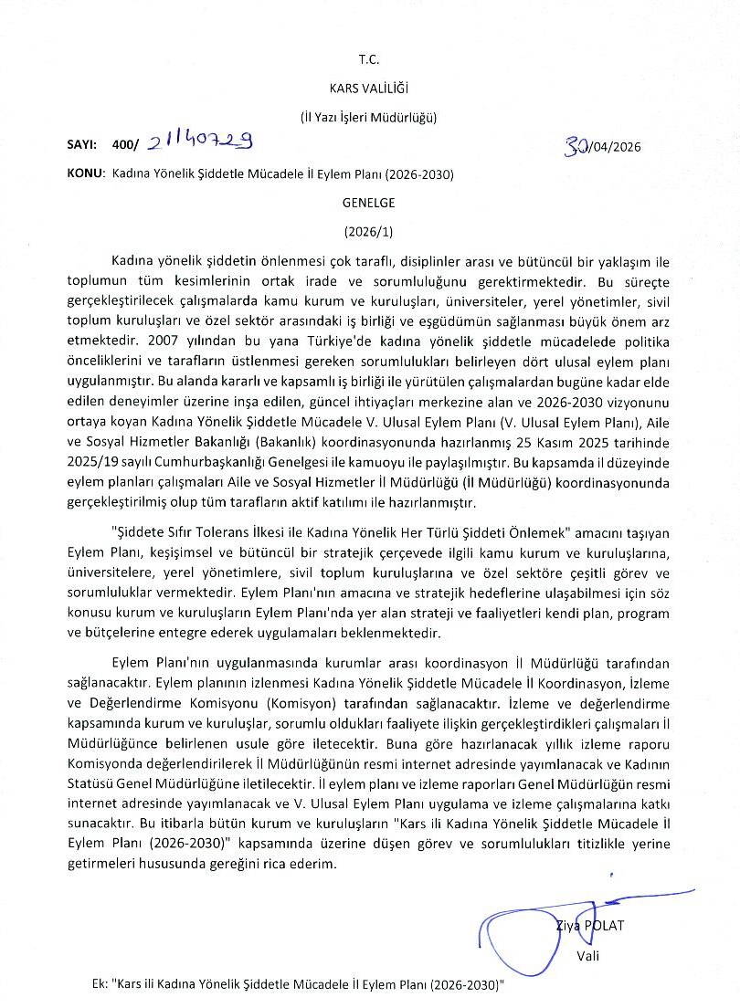 Kadına Yönelik Şiddetle Mücadele Genelgesi (2026 / 1)