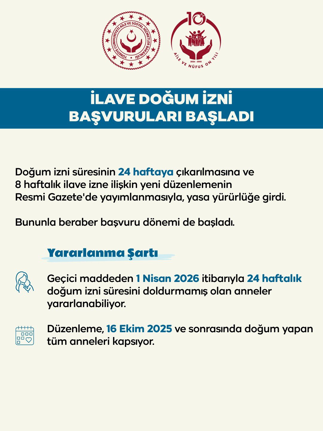 İlave Doğum İzni Başvuruları Başladı