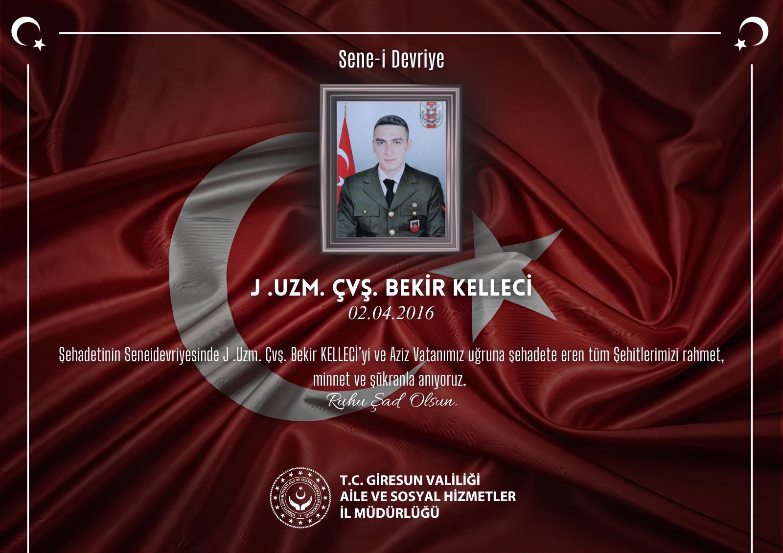 Kahraman Şehidimiz J. Uzm. Çvş. Bekir KELLECİ’yi Rahmet, Minnet ve Şükranla Anıyoruz