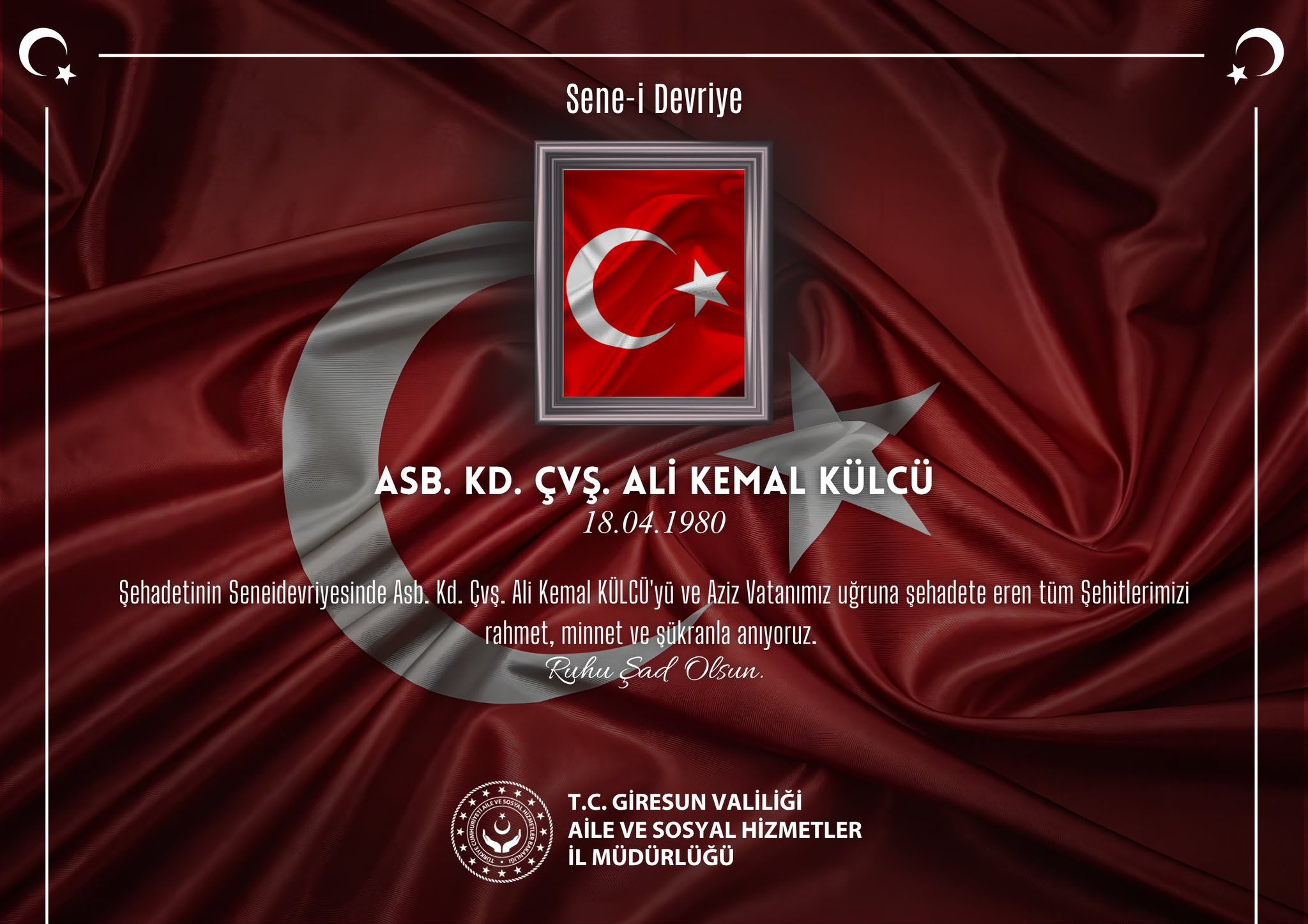 Kahraman Şehidimiz Asb. Kd. Çvş. Ali Kemal KÜLCÜ’yü Rahmet, Minnet ve Şükranla Anıyoruz
