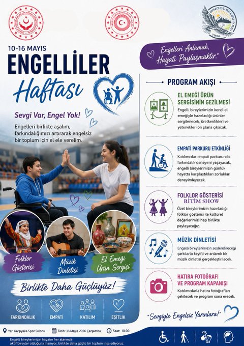 10-16 Engelliler Haftası kapsamında düzenleyeceğimiz farkındalık programımıza tüm halkımız davetlidir.