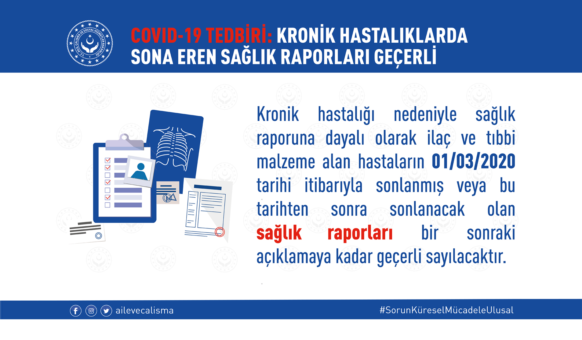 Bakan Selçuk: “Kronik Hastalığı Bulunan Sigortalılarımızın Sağlık Raporları ve Reçeteleri İkinci Bir Duyuruya Kadar Geçerli Sayılacak”