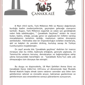 Valimiz Sayın Osman BİLGİN’in  18 Mart Şehitler Günü ve Çanakkale Zaferi Yıl Dönümü Mesajı - fotoğraf 2