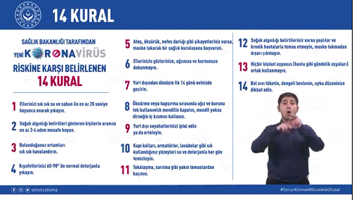 İşaret Diliyle Koronavirüse (covid-19) Karşı 14 Altın Kural