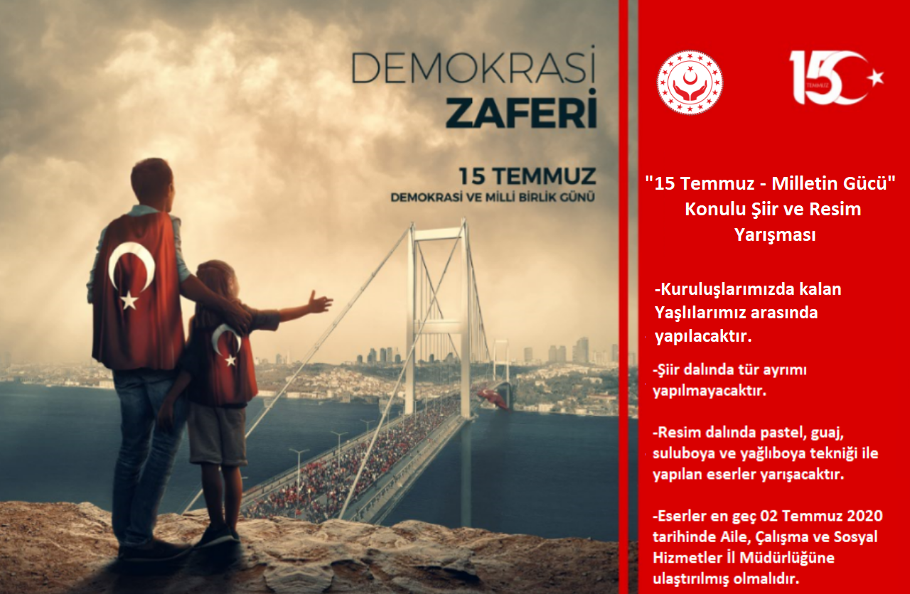 Kuruluşlarımızda kalan yaşlılarımız arasında gerçekleştirdiğimiz "15 Temmuz - Milletin Gücü" konulu şiir ve resim yarışmamız devam ediyor.