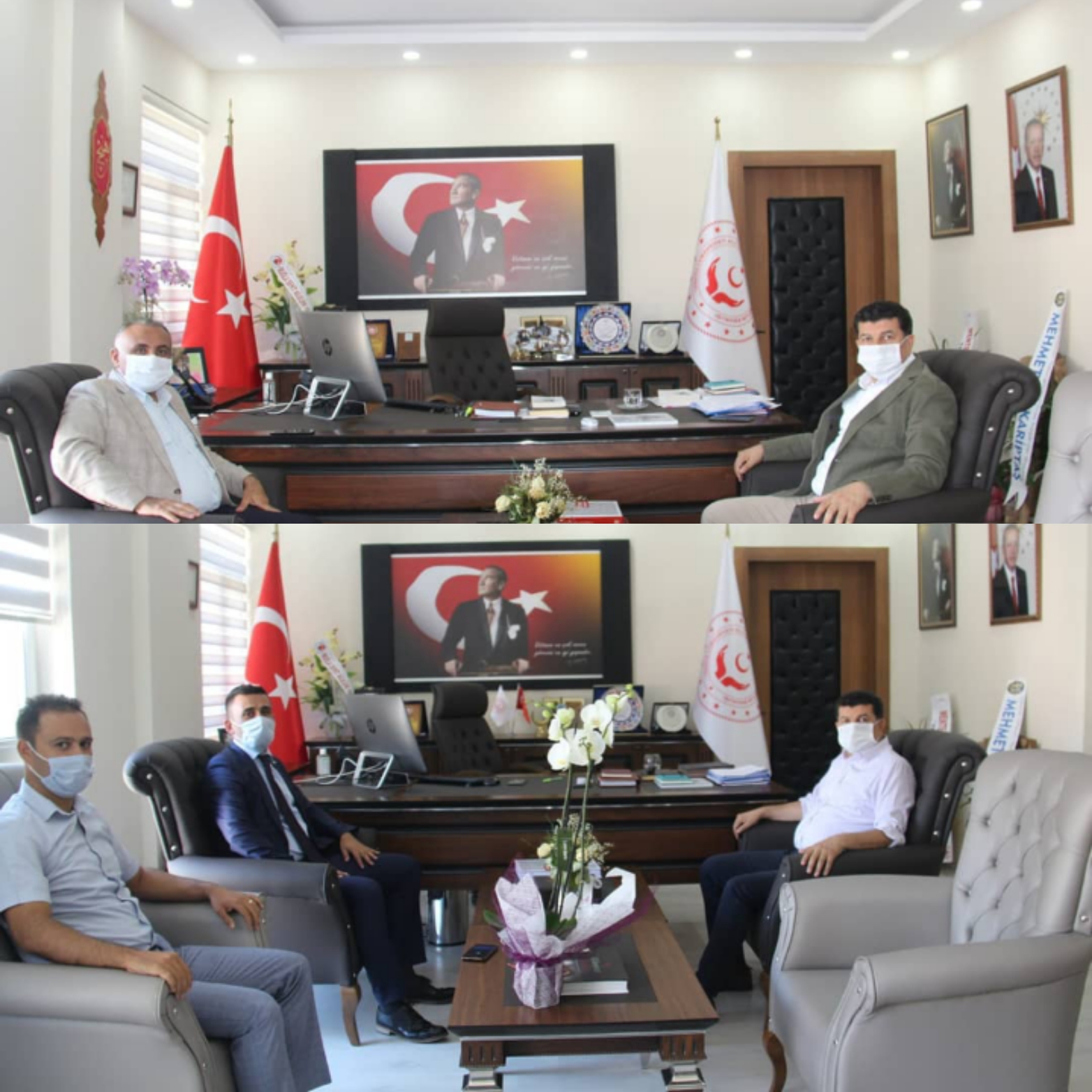 Muğla İŞKUR İl Müdürü İlyas Sarıyerli, İl Afet ve Acil Durum Müdürü (AFAD) Cengiz Çavuş ve Muğla Valiliği İdari Hizmetler Şube Müdürü Serkan Şahin'den, İl Müdürümüz Seyfi Bozçelik'e ziyaret. 